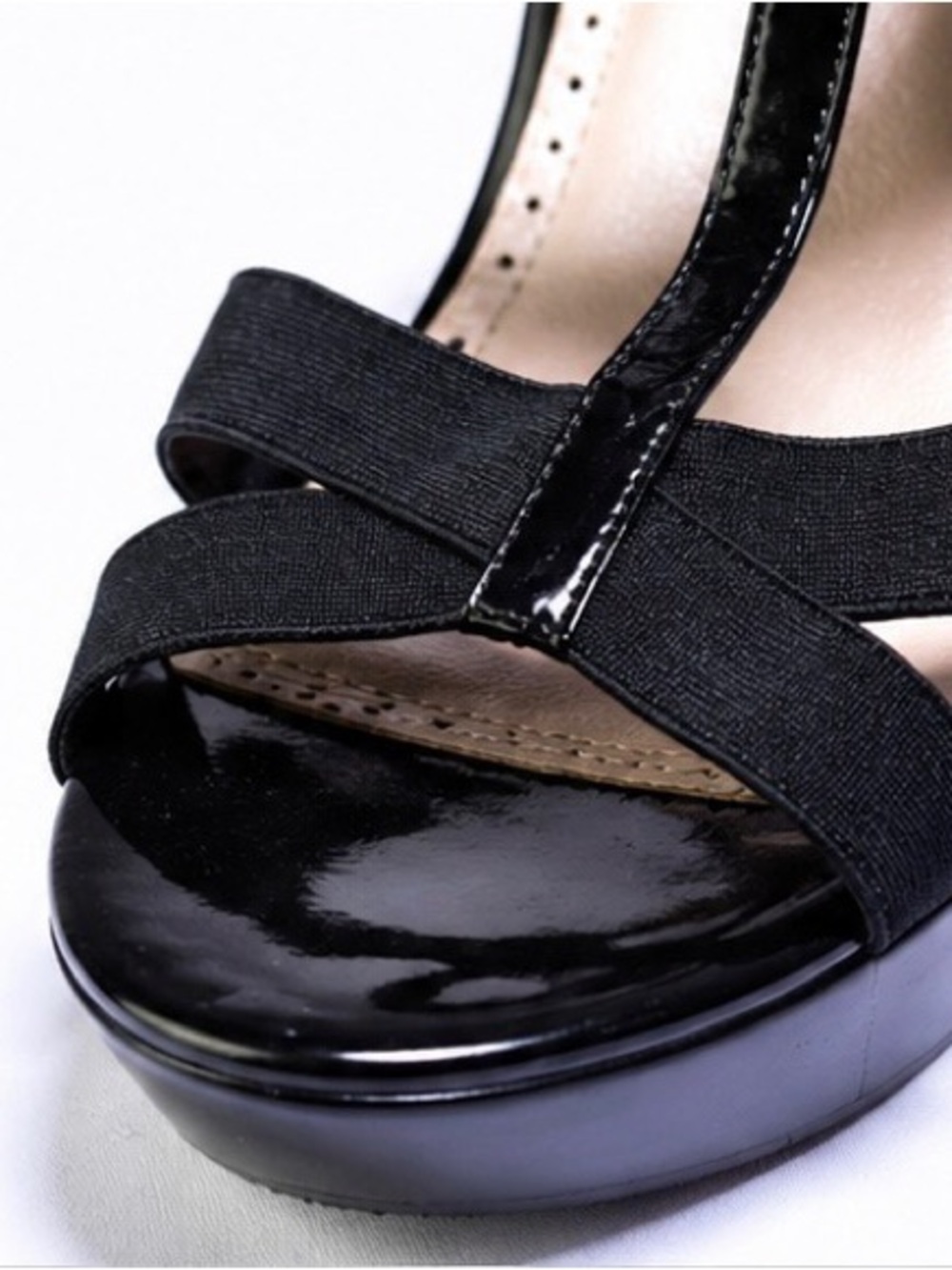 Charles By Charles David Black Patent & Fabric Platform Sandal